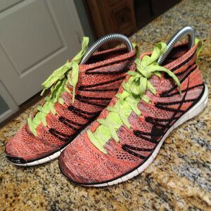 Nike Free Flyknit Chukka Prm Qs Running Shoes Sneakers Pink Lime Women's 6.5